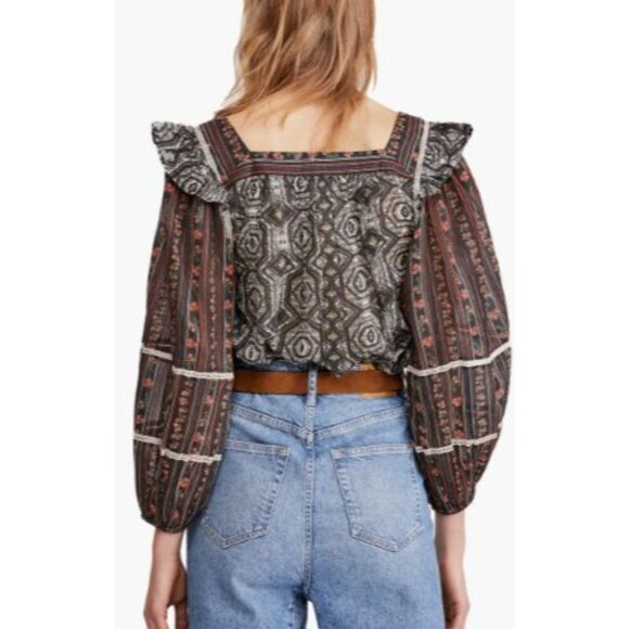 Free People Mostly Meadow Blouse XS Black Combo - Picture 4 of 12